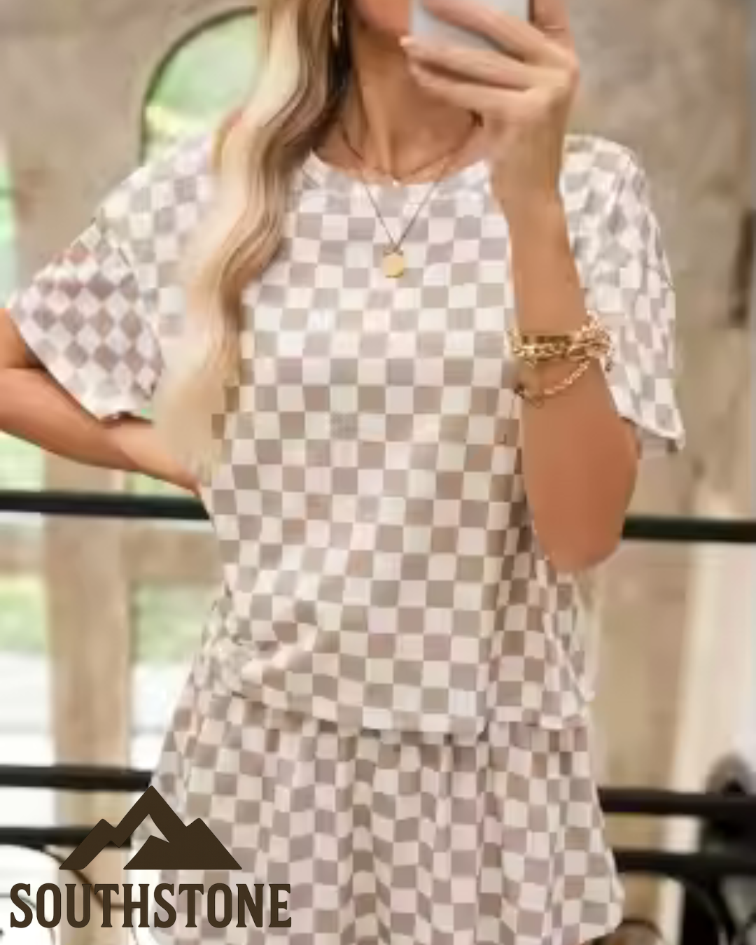 Checker Board T-Shirt and High Waist Set