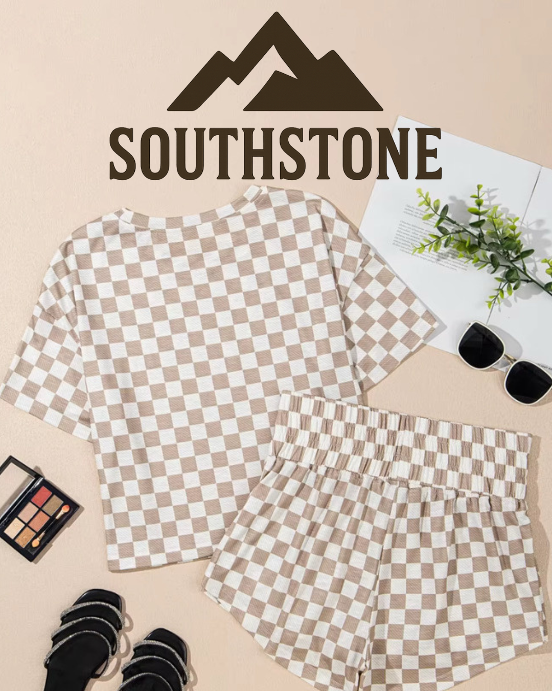 Checker Board T-Shirt and High Waist Set